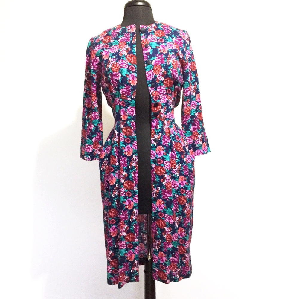 Vintage Karin Stevens floral Midi Dress Size 4